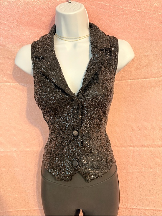 Cable & Gauge Tops - Cable & Gauge Black Sequin Knit Vest